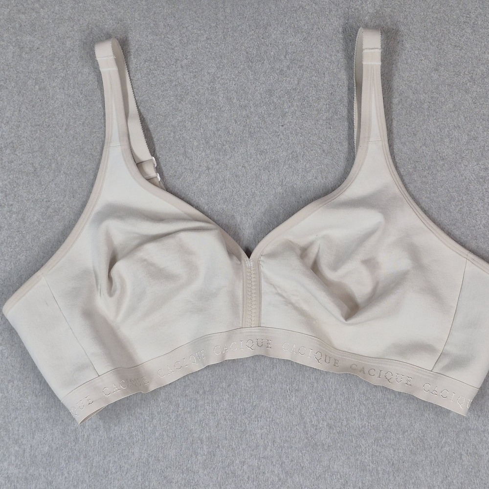 Cacique Women Bra 50C Beige T Shirt Wireless Lightly Lined Adjustable